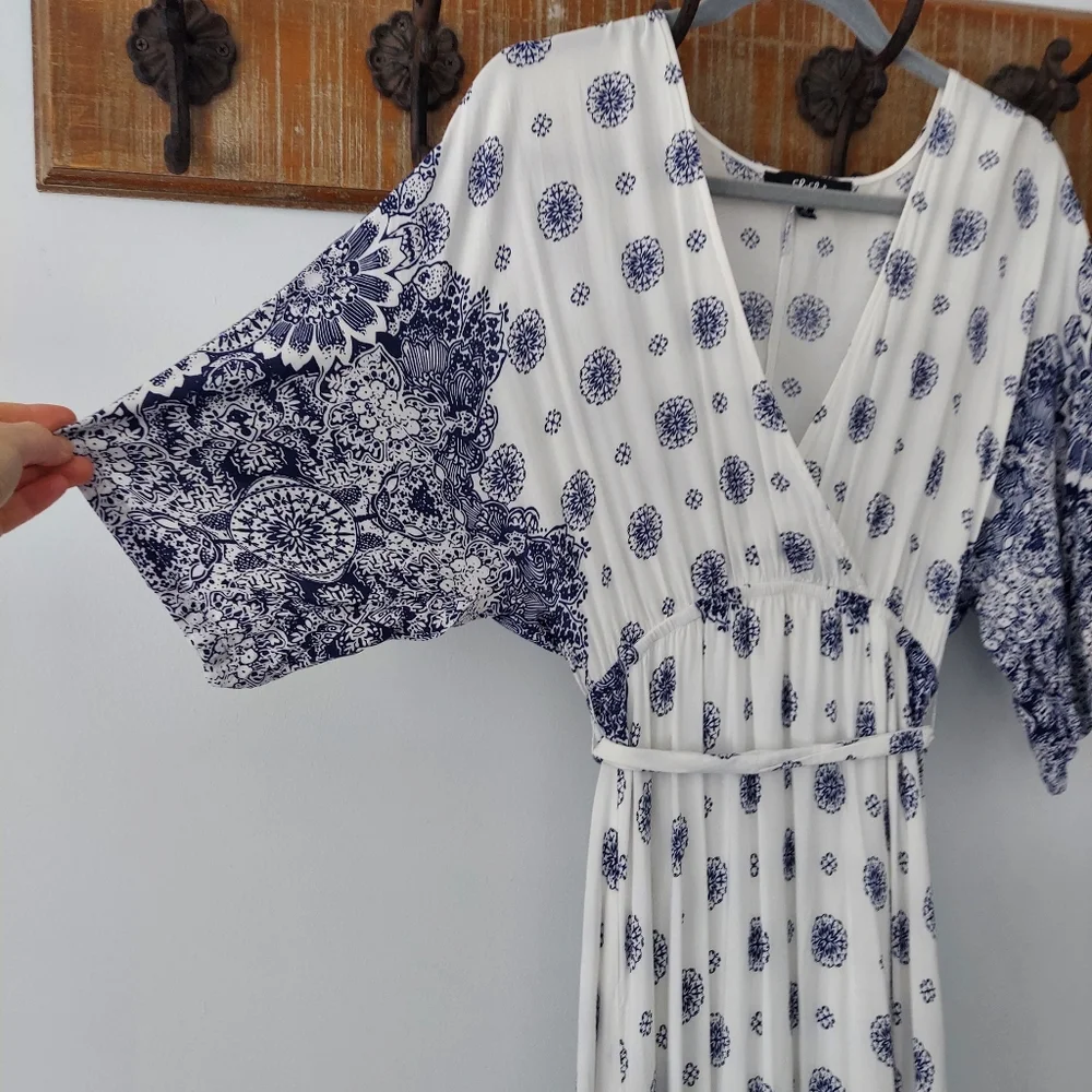 South of France Blue and Ivory Print Maxi Dress - Picture 8 of 16